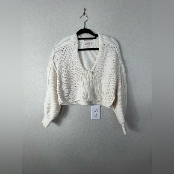 Free people vanguard chunky knit oversized bubble sleeve cream sweater XS - Picture 3 of 8
